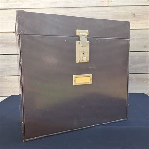 Vintage Brown Metal File Box Mystrong Mid Century 